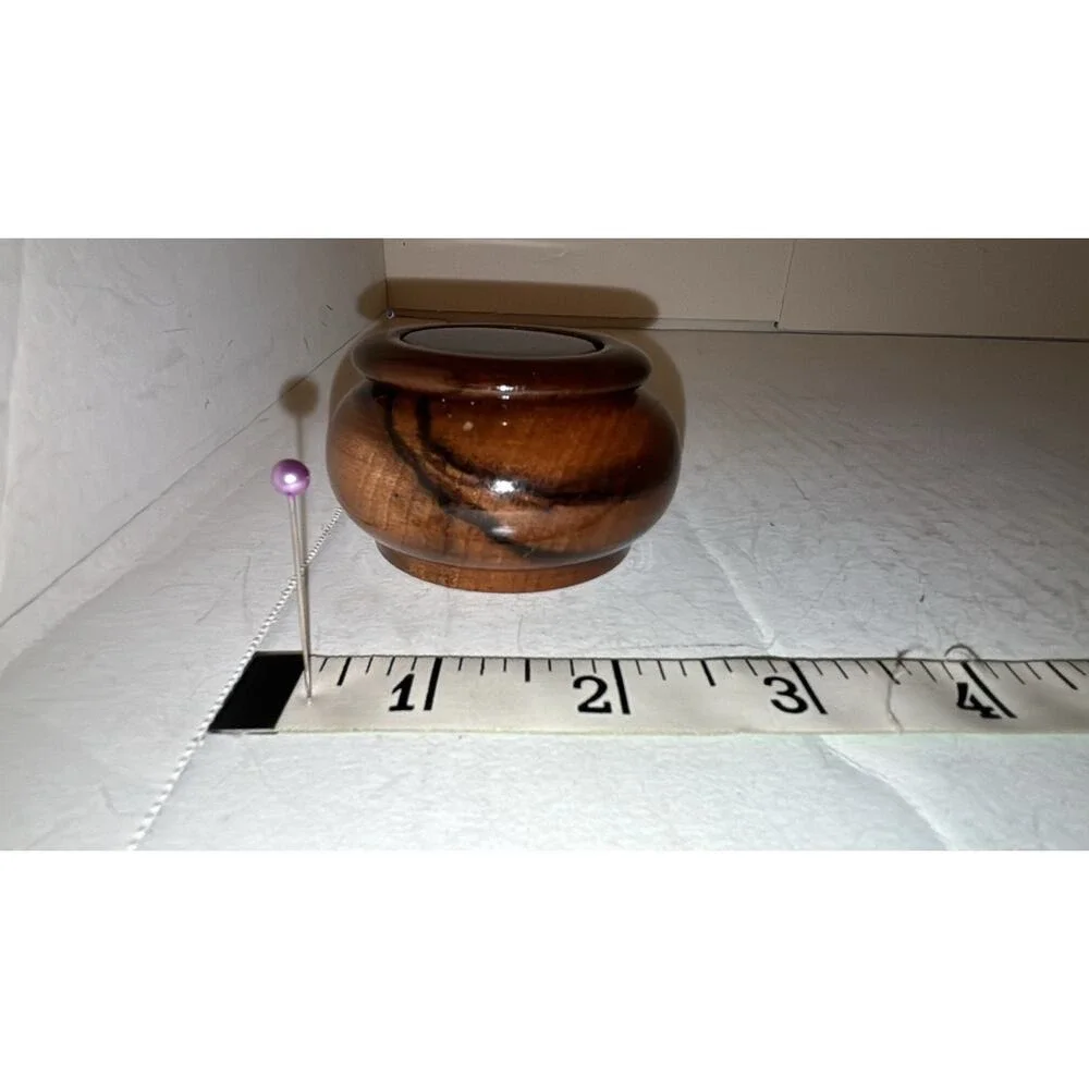 Hand Carved Wooden Trinket‎ Box With Blue Inlay Lid